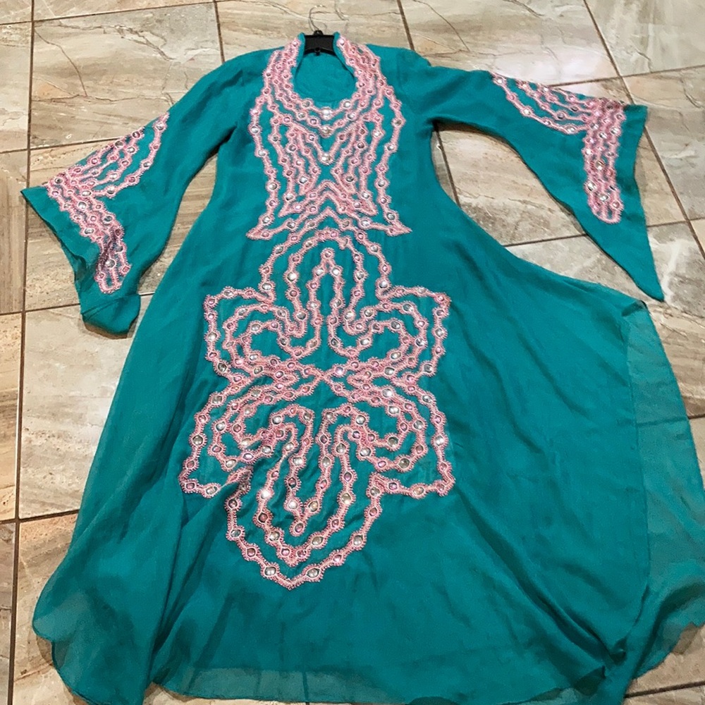 Blue dress with bell sleeves